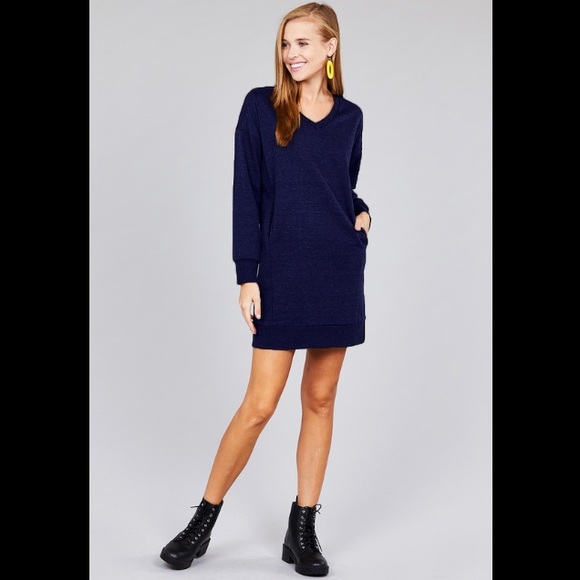 🍁JUST IN 🍁Navy Blue Long Sleeve Sweater Dress - Picture 2 of 7